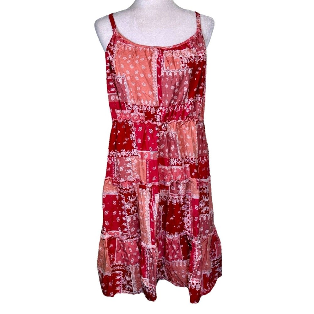 Women Boho Patchwork Bandana Paisley Tiered Sundress Picniccore Prairie Sz Lg - Picture 1 of 9